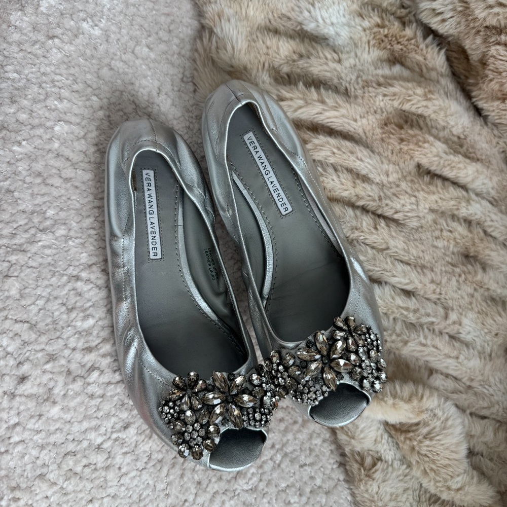 Vera Wang Lavender Label Silver Embellished Flats